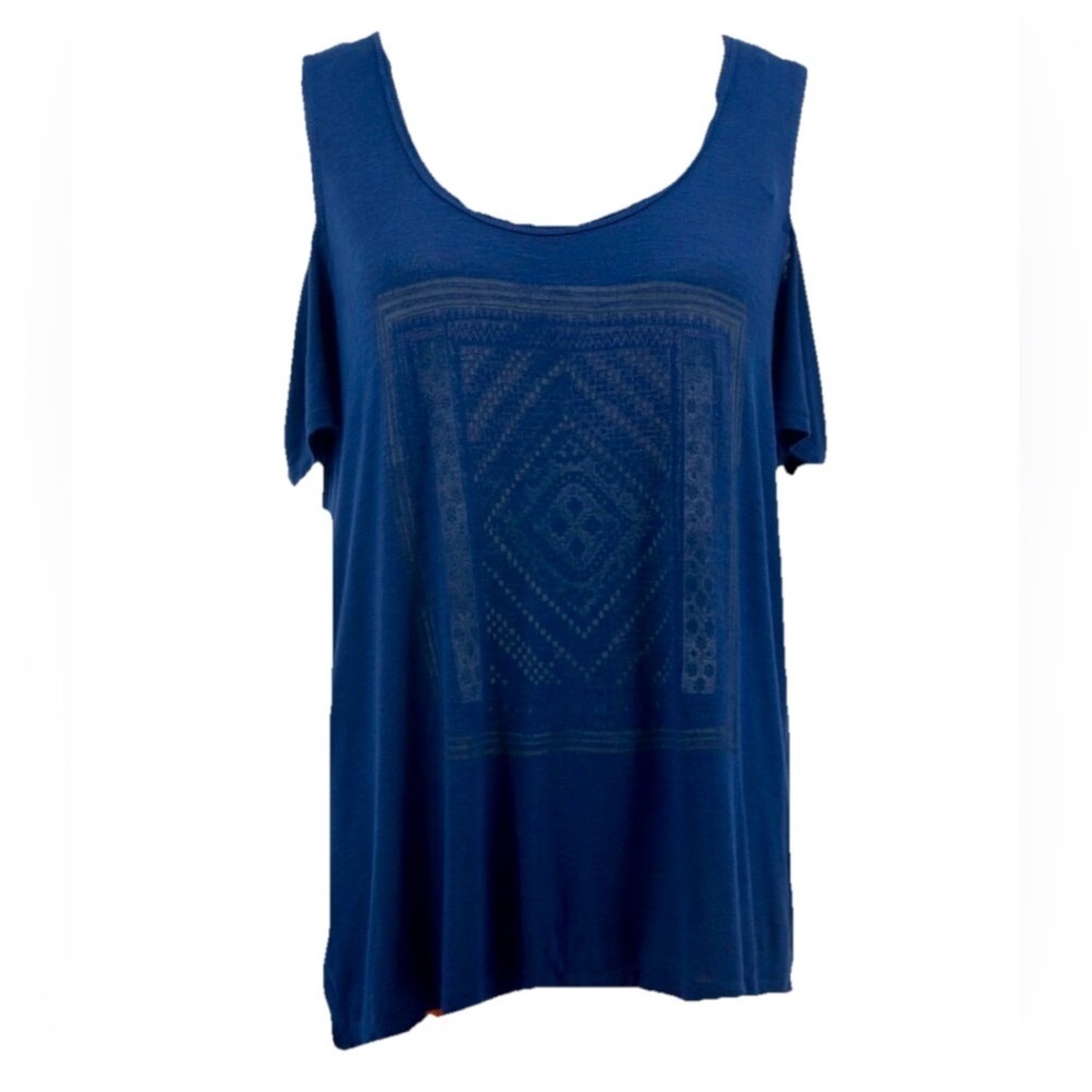 Oversized medium navy boho indie core chic cold shoulder top yoga workout